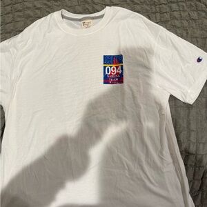 Champion White Short-Sleeve Tee with Red & Blue Sailing Graphic